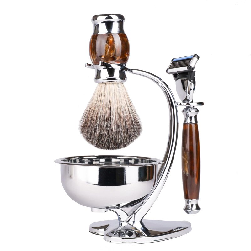 Magyfosia Luxury Shaving Kit for Men,Includes Badger Hair Brush,Wet Shave Soap Bowl and Safety Razor Compatible with 5-Layer Blade,Barber Style 4-Piece Gift for Men-Smooth and Close Shaving