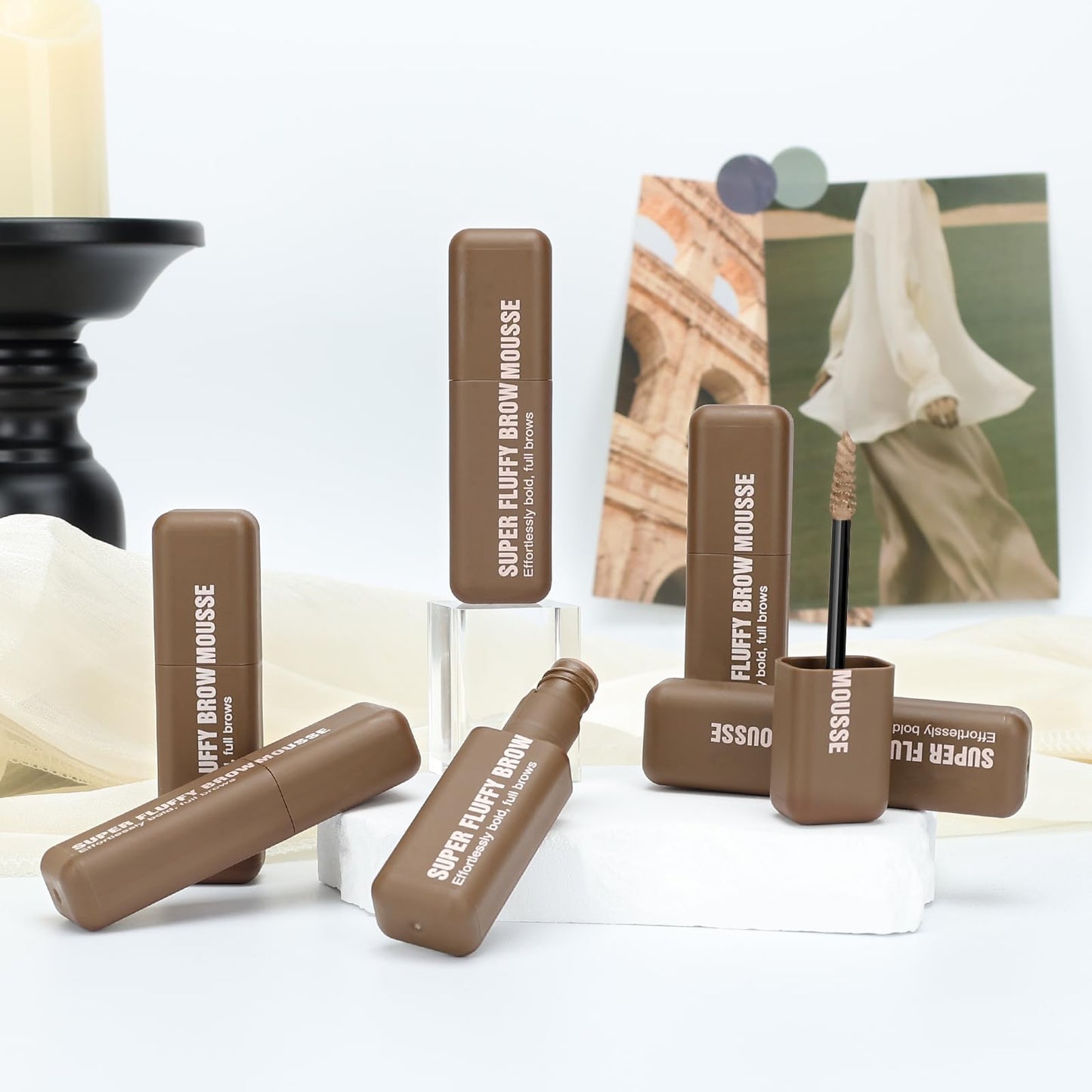 Brow Super Fluff Eyebrow Mousse, Volumizing and Tinted Thickening Eyebrow, Easy-to-Use, Long-Lasting, Waterproof for Fluffy Brow Mouse, Soft Brown