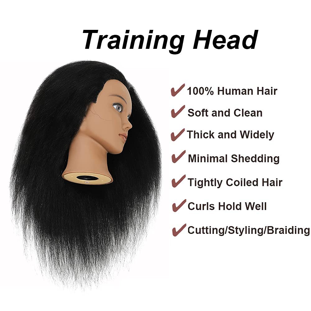 Mannequin Head with Human Hair 100% Real Hair Manikin Cosmetology Doll Head Hairdresser Practice Styling Training Head with Free Clamp Holder