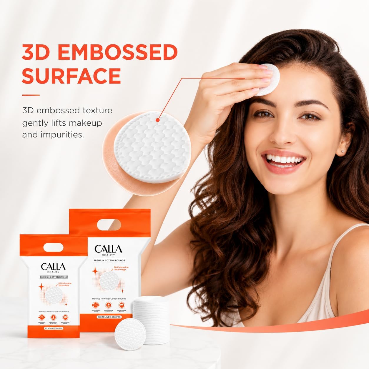 3D Cotton Rounds - Premium Embossed Makeup Remover Pads, Tear-Resistant & Absorbent | 400 Count