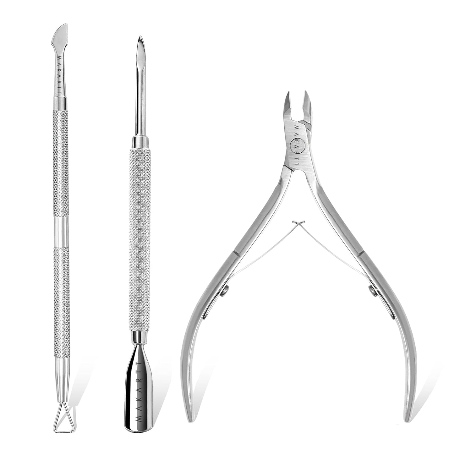 Cuticle Trimmer Set - Stainless Steel Nail Care Kit with Pusher | 3-Piece Manicure & Pedicure Tools
