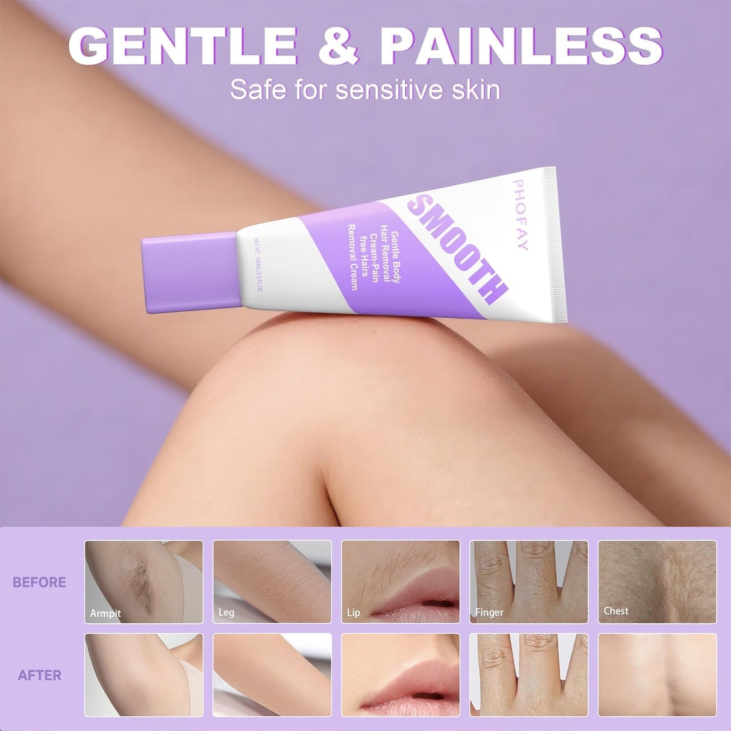 Smooth Hair Removal Spray - Aloe Infused Cream for Sensitive Skin | Unisex Bikini, Pubic, Leg & Underarm Care