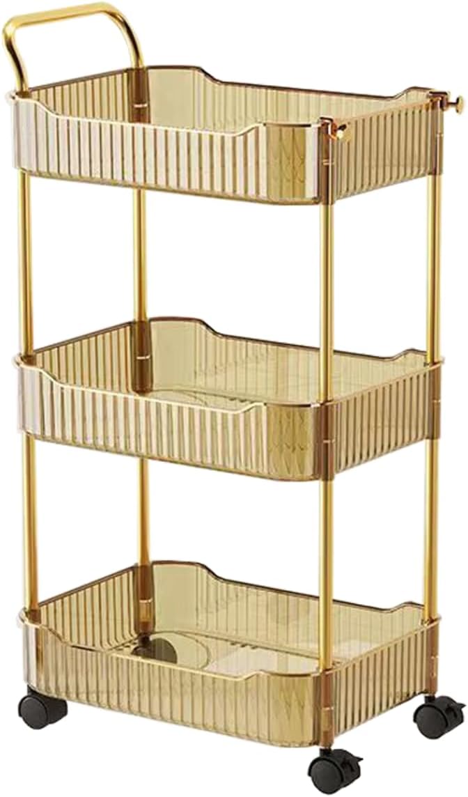 Acrylic 3-Tier Rolling Storage Cart - Versatile Organizer for Kitchen, Living Room & Office | Amber, 14''X10''X27''