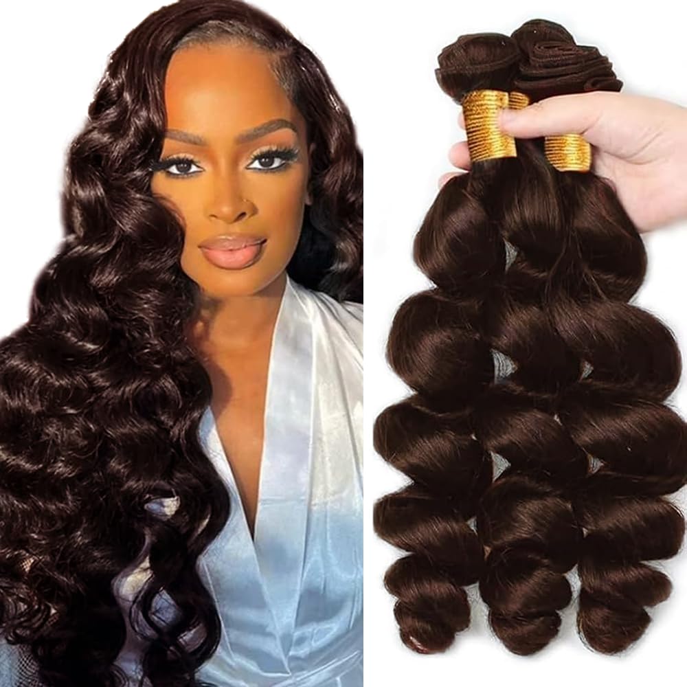 Brown Bundles Human Hair #4 Loose Wave Bundles 24 26 28 inch Brown Loose Deep Wave Bundle Body Wave Bundle Human Hair Extensions
