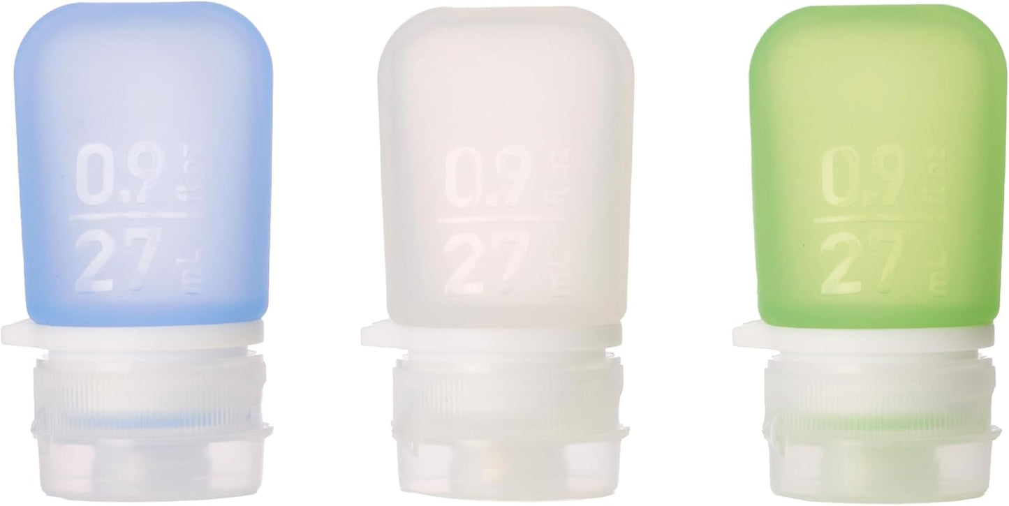 GoToob+ Travel Bottles - Silicone Leak-Proof Toiletry Tubes | 3-Pack Small (1.7 fl oz) - Clear/Green/Blue