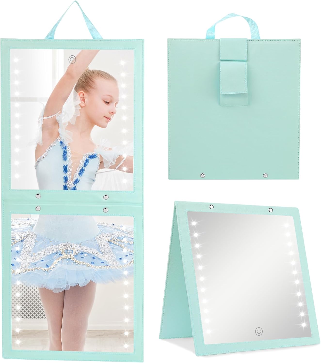 Lighted Hanging Mirror - Rechargeable LED Full Length Mirror for Dancers | Portable & Adjustable Brightness, Beige