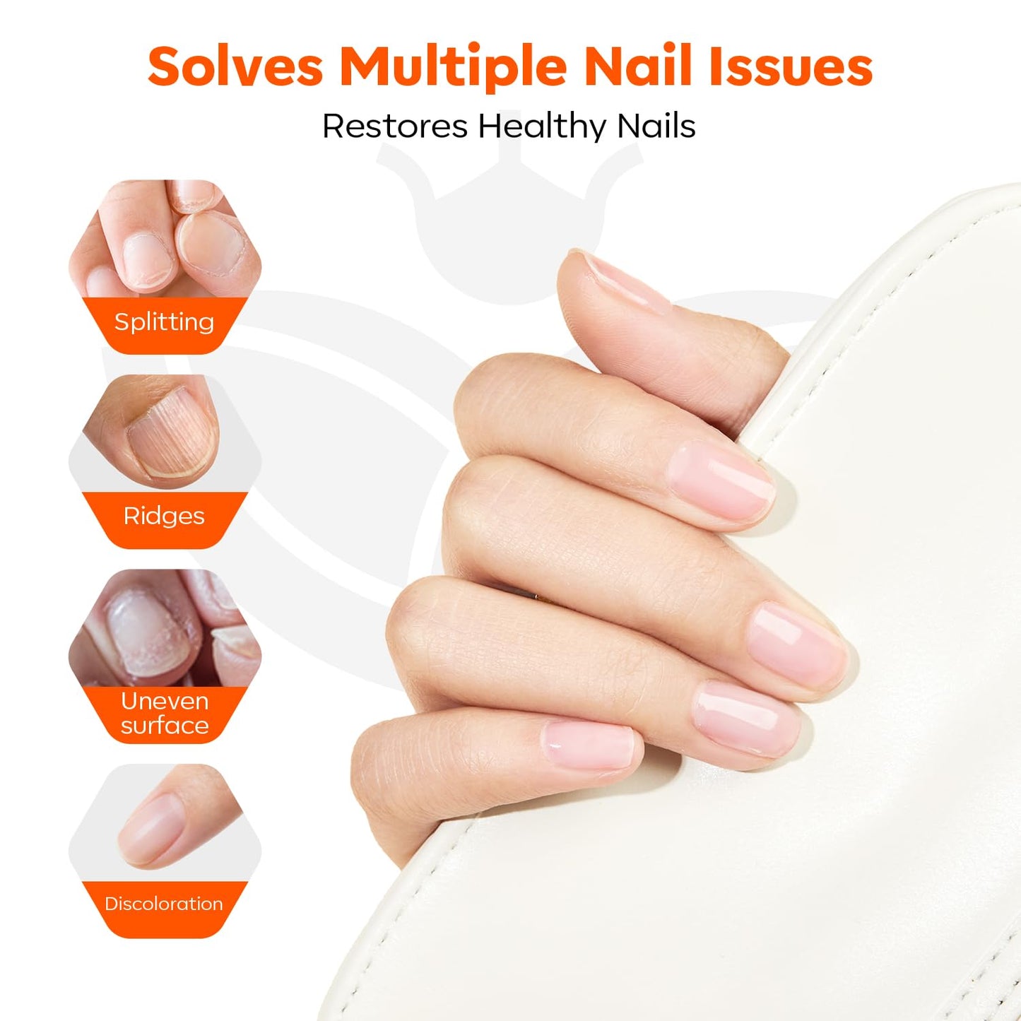 modelones Nail Strengthener and Growth, No Harsh Smell Pure Clear Nail Polish for Damaged Thin Brittle Nails Toenails Hardener, Quick Dry Ridge Filler and Concealer Effect DIY Salon 15ml