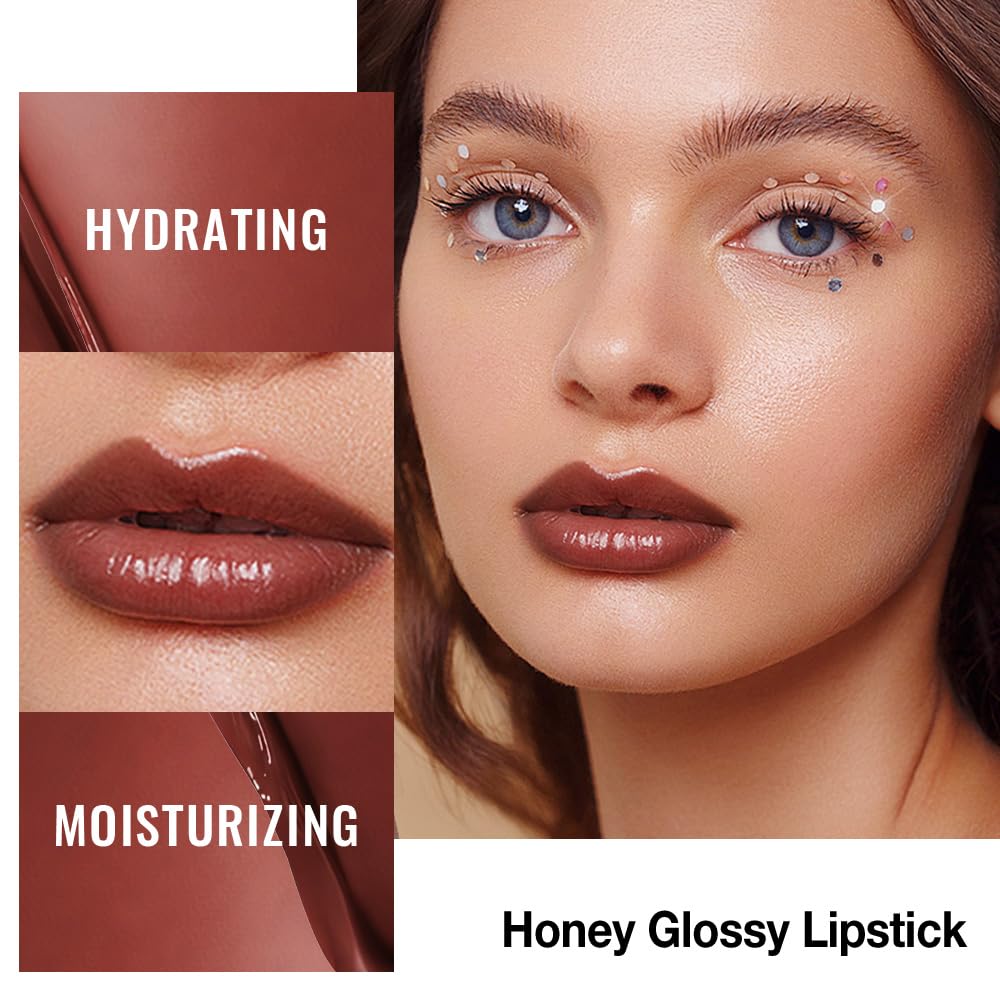 Brown Honey Lipstick | Tinted Moisturizing Lip Balm for Dry Lips - Vegan Hydrating Gloss, Sheer Lightweight Makeup, 1Pc