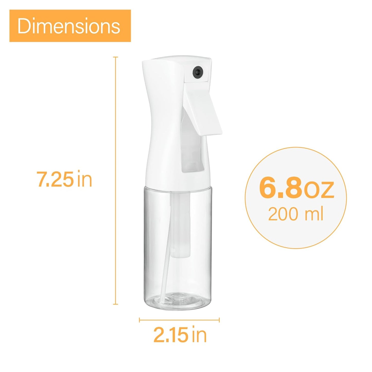 Continuous Spray Bottles - Ultra Fine Mist Hair & Cleaning Sprayer | 2 Pack 6.8 OZ / 200 ML
