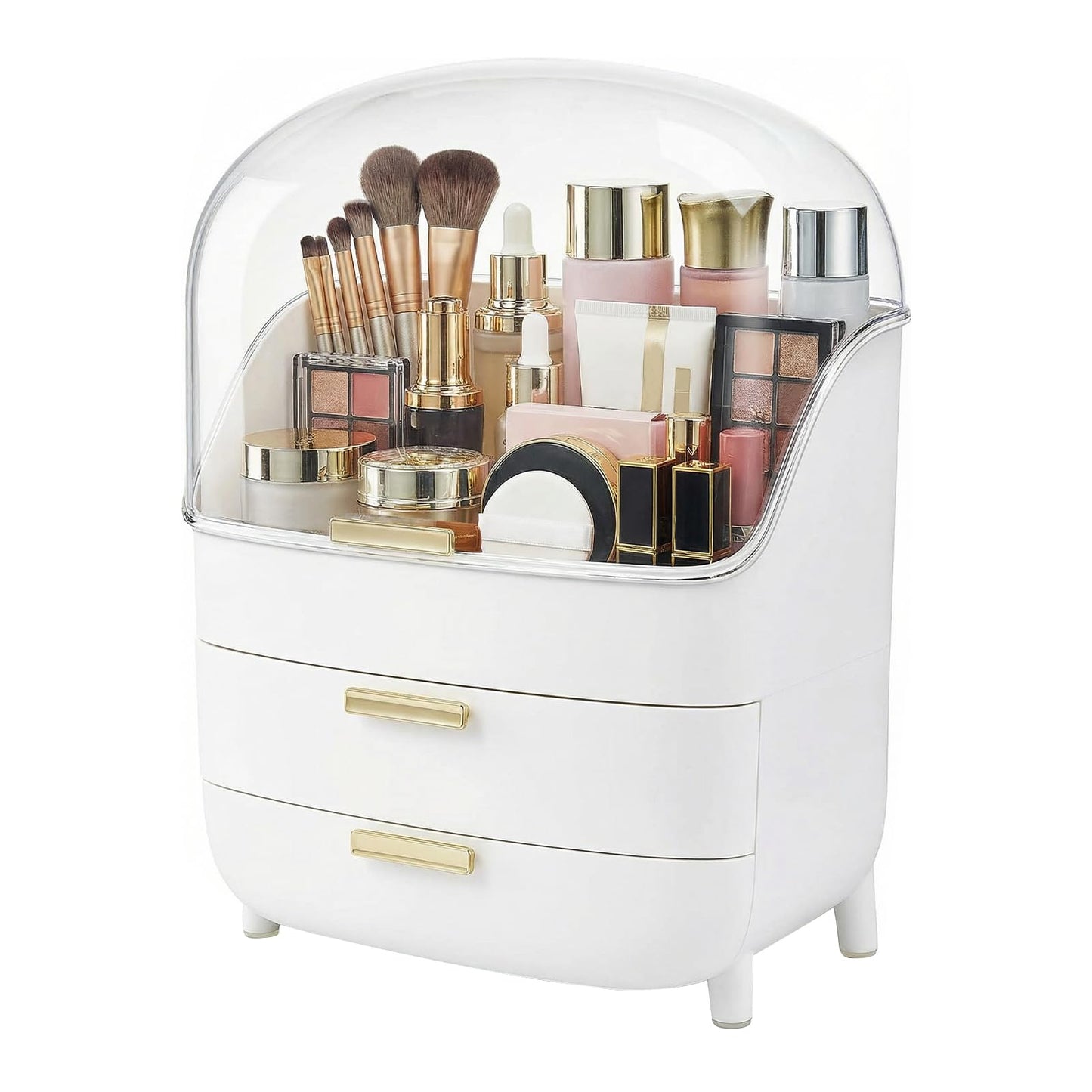 novelinks 3-Tier Skincare Makeup Organizer with Drawers and Dustproof Lid, Large Capacity Vanity Cosmetic Storage Box for Perfume, Lotion, Makeup Brushes & Beauty Accessories