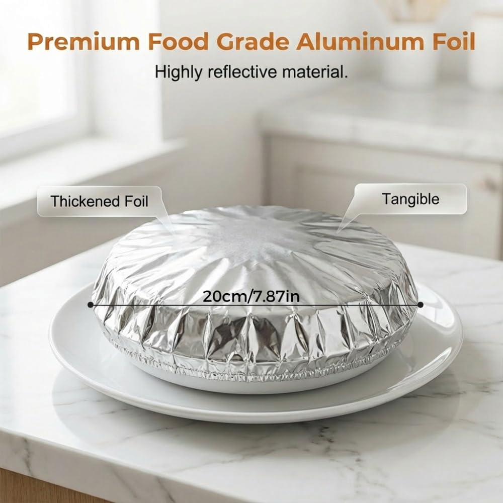 Reusable Aluminum Foil Food Covers, Aluminum Foil Heat-retaining Cover, Heat-Insulating Elastic Flexible Kitchen Lids for Meal Prep Baking Leftovers Food Storage Bowls Plates Containers (10)