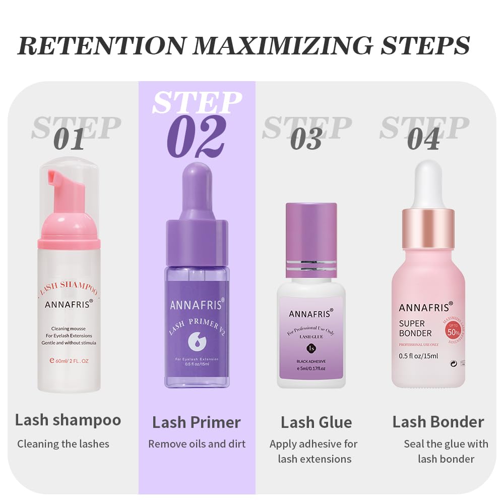 ANNAFRIS Lash Primer for Eyelash Extensions, Increase Adhesive Bonding Power Retention,Removes Oils and Proteins (10ml)