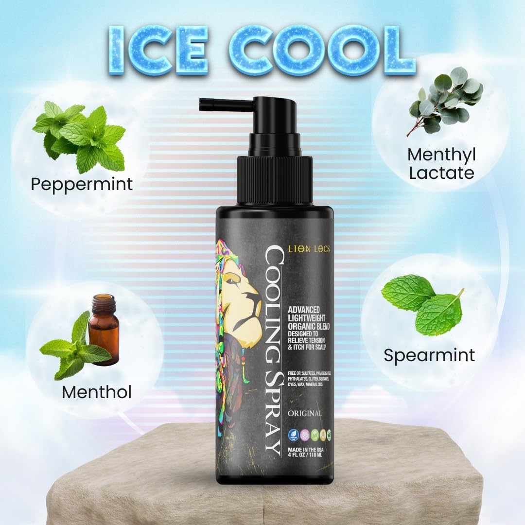 Lion Locs Itchy Scalp Cooling Spray – Instant Crown Relief for Dreadlocks, Braids & Twists, Lightweight Vegan Formula with No Buildup