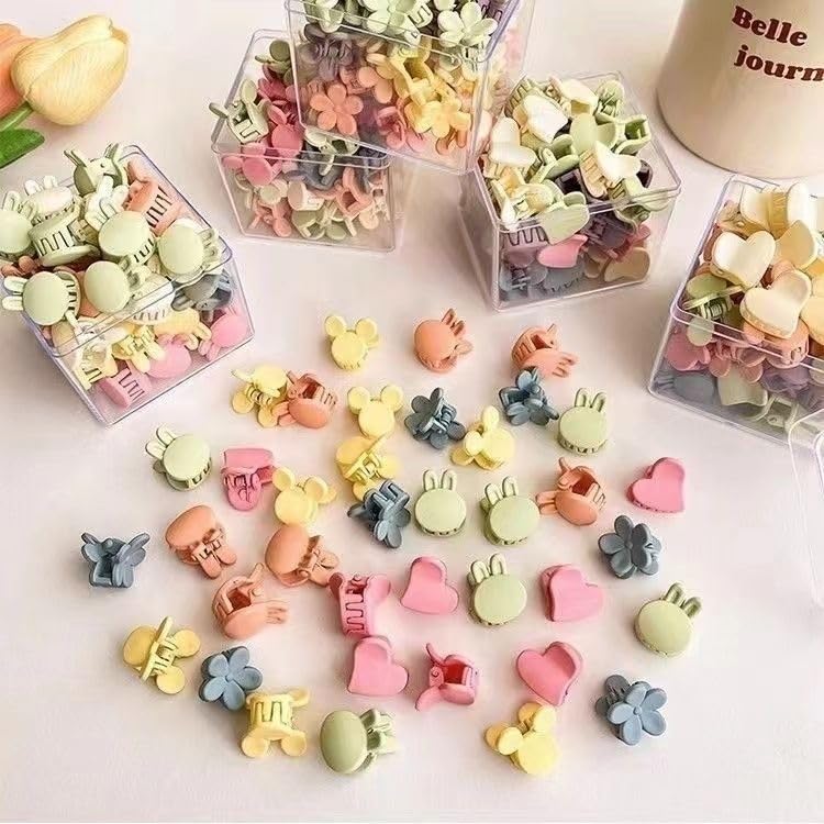 Mini Hair Clips for Girls - 100 Pcs Cute Pastel Flower & Animal Designs | Durable Plastic Accessories for Kids