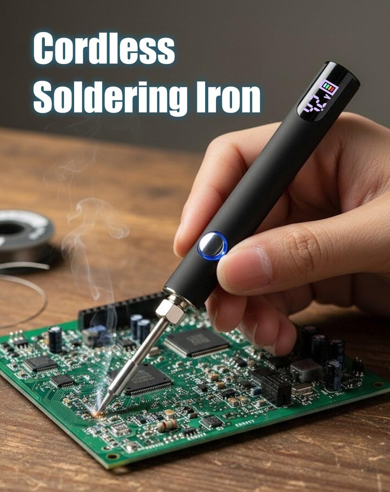 Premium Universal Portable Soldering Iron with LED Display, Rechargeable Cordless Soldering Iron with Built-in Battery, Ideal for Appliance Repair, DIY (Black)