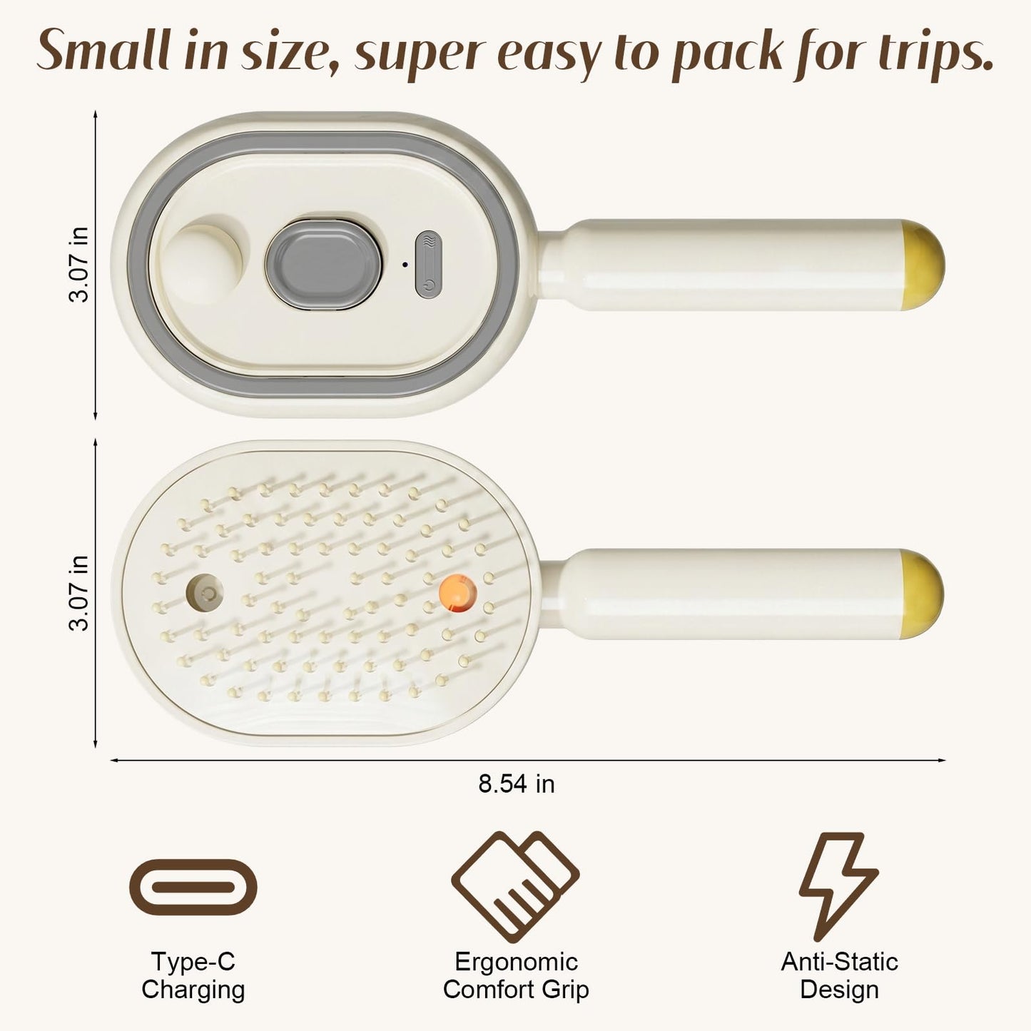 Electric Spray Hair Comb – 3-in-1 Steaming & Detangling Brush, Type-C Rechargeable, 10ml Refillable Tank for Water/Oil, Anti-Frizz, Hydrating for Dry/Curly Hair, Self-Cleaning (Lavender)