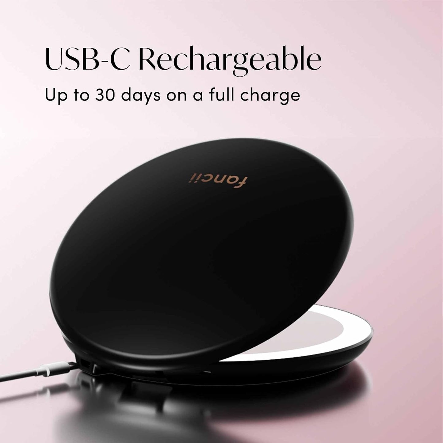 Taylor LED Lighted Travel Makeup Mirror - Rechargeable 10x/1x Magnification | Compact 5” Handheld Design (Black)