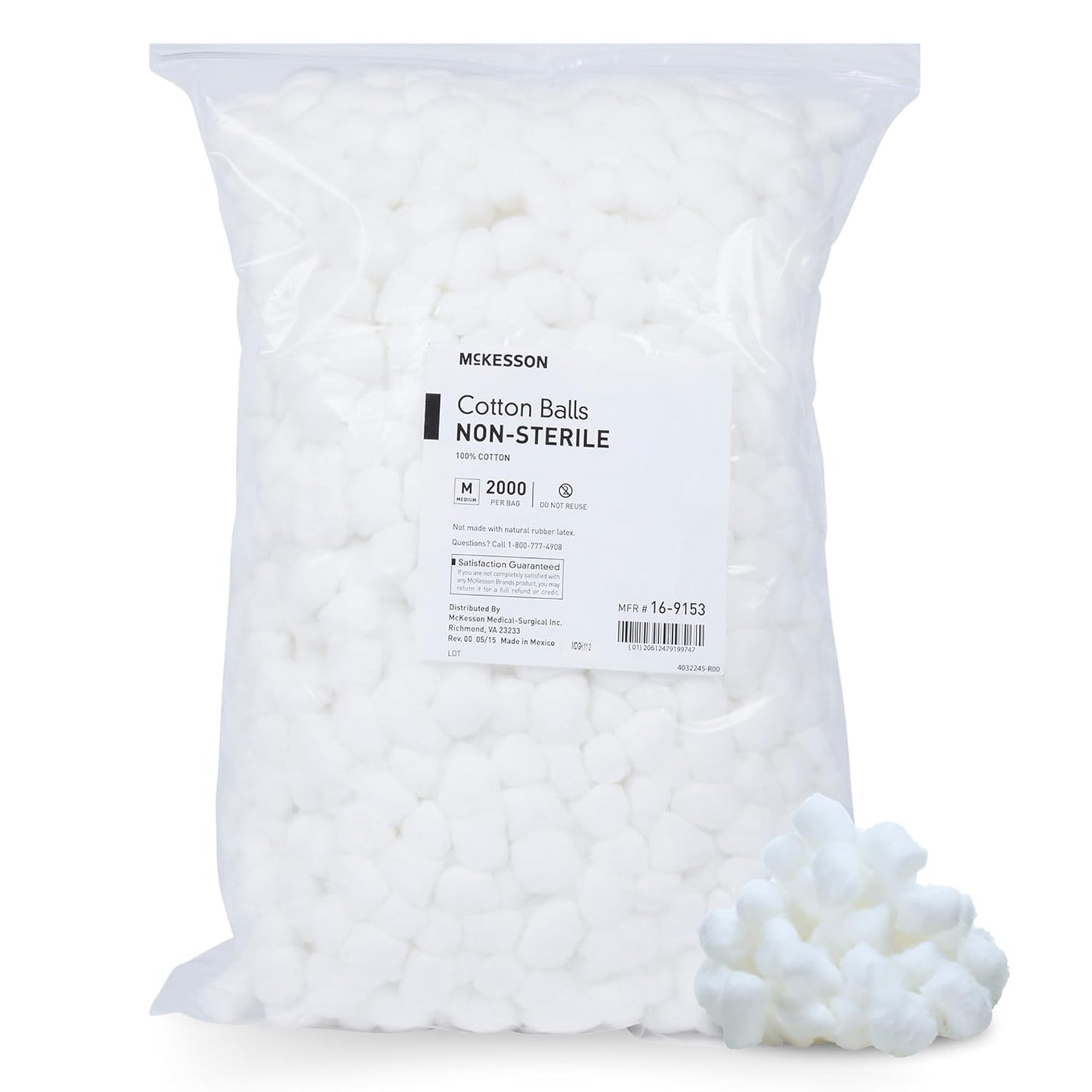McKesson Cotton Balls - 100% Pure Cotton for Face & Nail Polish Remover | 2000 Count, Medium Size