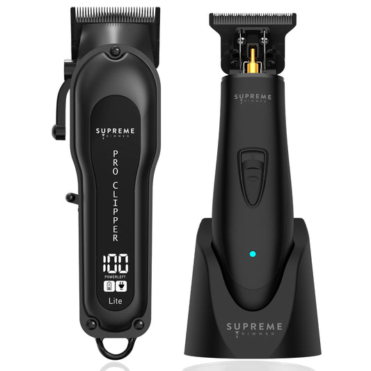 Supreme Trimmer 2-in-1 Pro Clipper & DLC T-Shaper Combo | Professional Beard Trimmer ST5206 & Hair Clipper STC5030 Barber Kit | Red