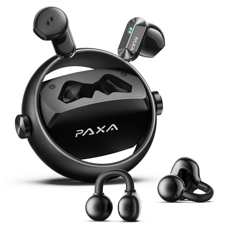 2 in 1 Clip on Open Ear Headphones Wireless Earbuds, 0 Delay Bluetooth 6.0, Ultra-long 140H Play, Auto L-R Recognition Touch Control, Hybrid Noise Reduction for Work Fitness Daily Use, Ctbuds Black