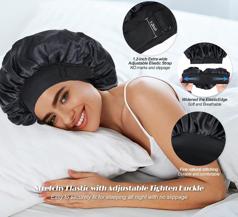 Silk Bonnet for Sleeping - Double Layer Adjustable Satin Cap