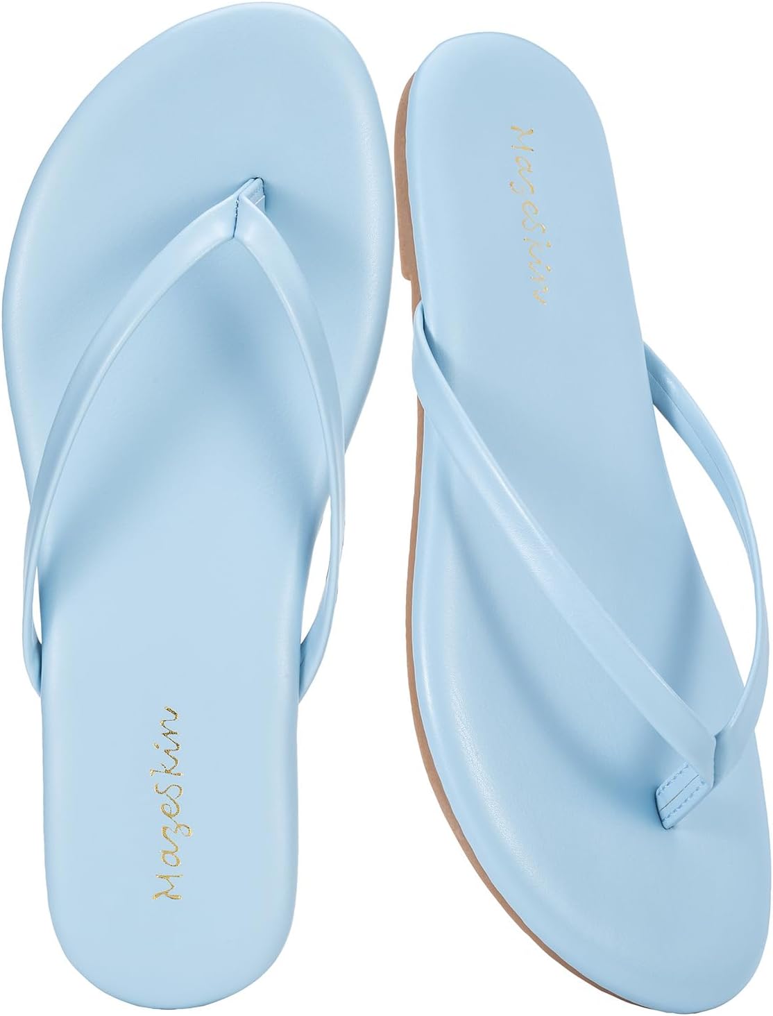 Mazeskin Women's Memory Foam Flat Thong Sandals - Comfortable Leather Slide Flip Flops for Summer Beach
