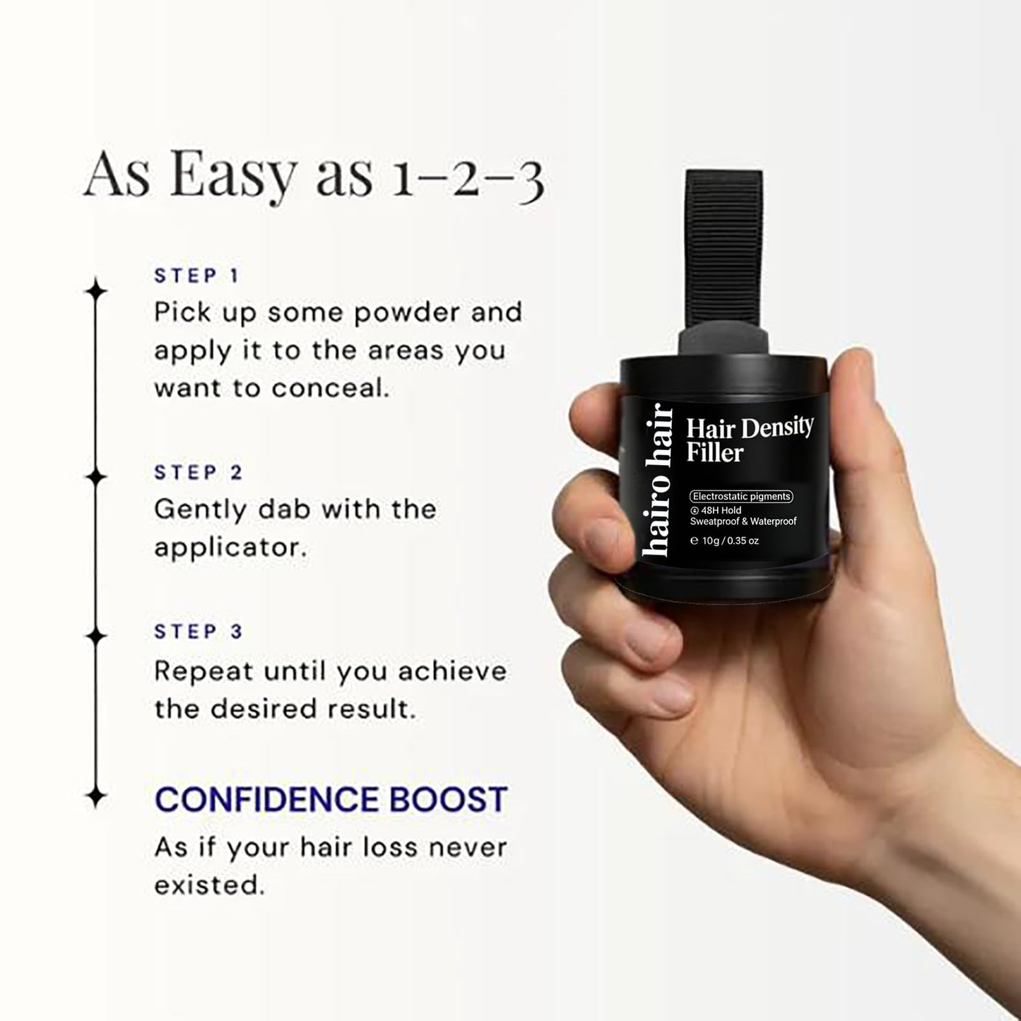 Hair Density Filler - 24-Hour Stain-Proof Hairline Powder for Bald Spot Concealing & Gray Root Touch Up, Instant Invisible Coverage for Men & Women, Waterproof, 10-Second Application (Light Brown*3)