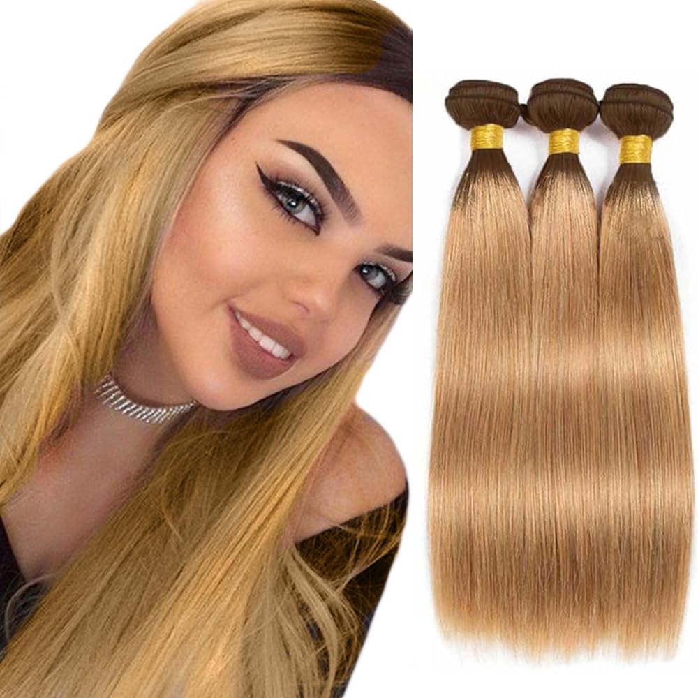 28 30 32 Inch Ombre Honey Blonde Bundles Human Hair T4/27 Straight Bundles 2 Tone Brown and Blonde Straight Bundle