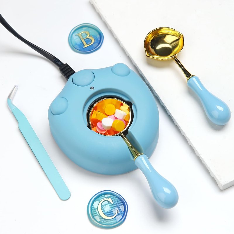 Electric Wax Seal Warmer, Atopbb Wax Sealing Melter with 2pcs Spoons, Tweezers, Great Melting Furnace Kit Fast Melting Wax Seal Bedas for Envelope Stamp Seals Craft, Black (Blue)