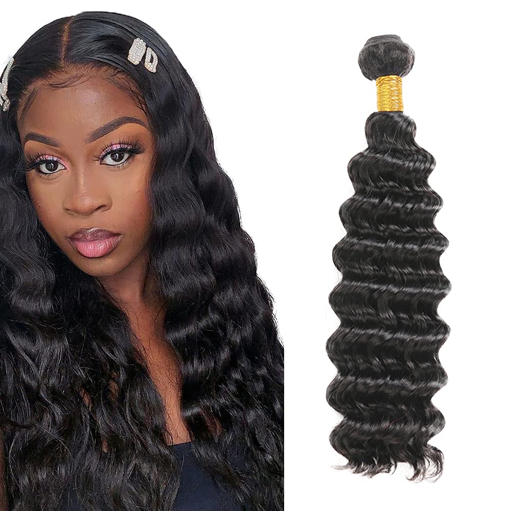 22 Inch Deep Wave Bundles Human Hair Bundles Brazilian Remy Hair #1B Natural Black Color 50 Grams/Bundle Unprocessed Virgin Hairs Deep Wave 1 Bundle Weaves Hair Extensions