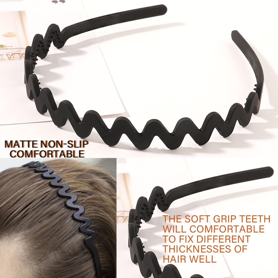 LAPOHI 8-Piece No-Slip Plastic Headbands Set - Effortless Style for Women, Men & Teens | Black