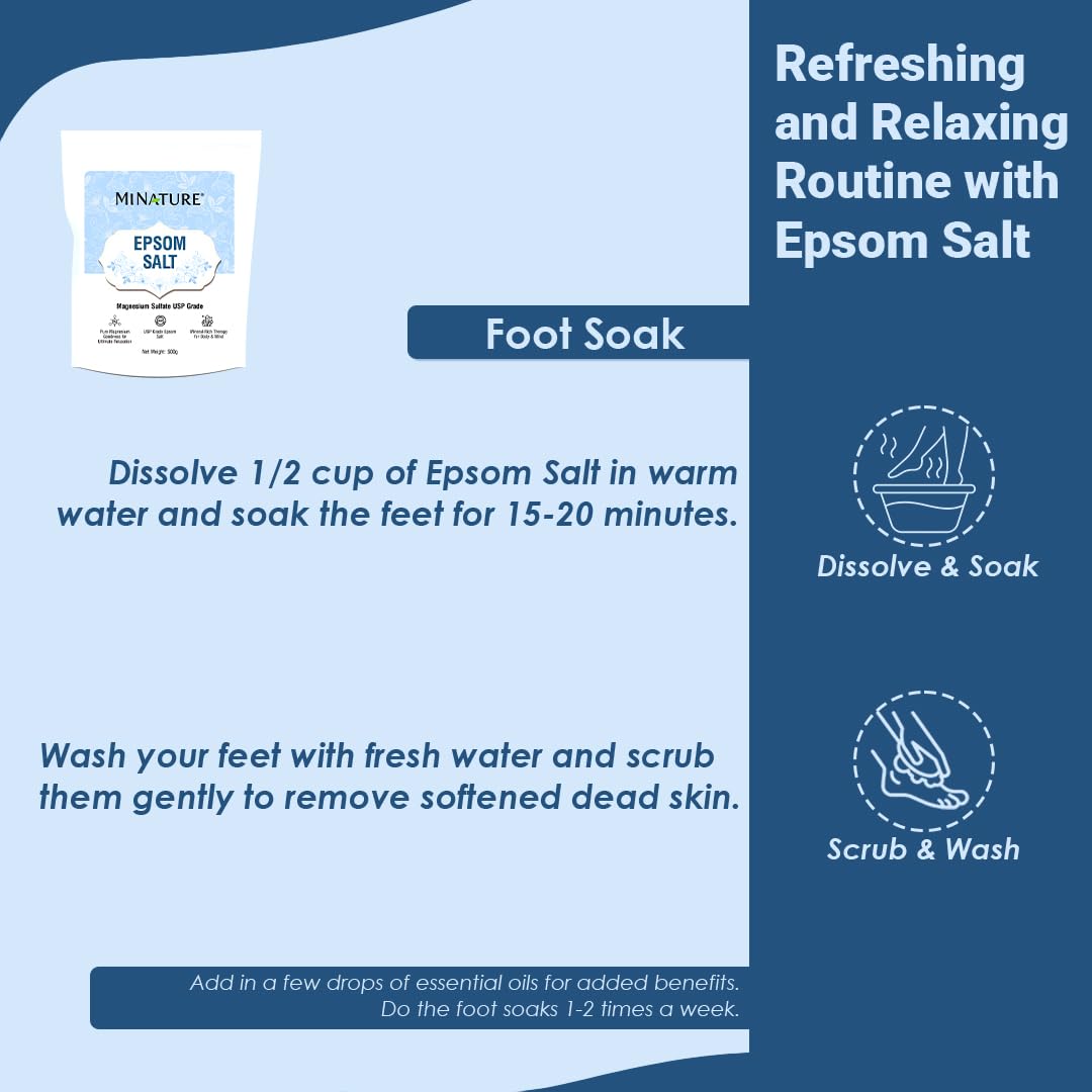 Mi Nature Premium Epsom Salt | USP Grade Magnesium Sulfate 500g (17.63oz) | Pure Bath Soak |Multipurpose
