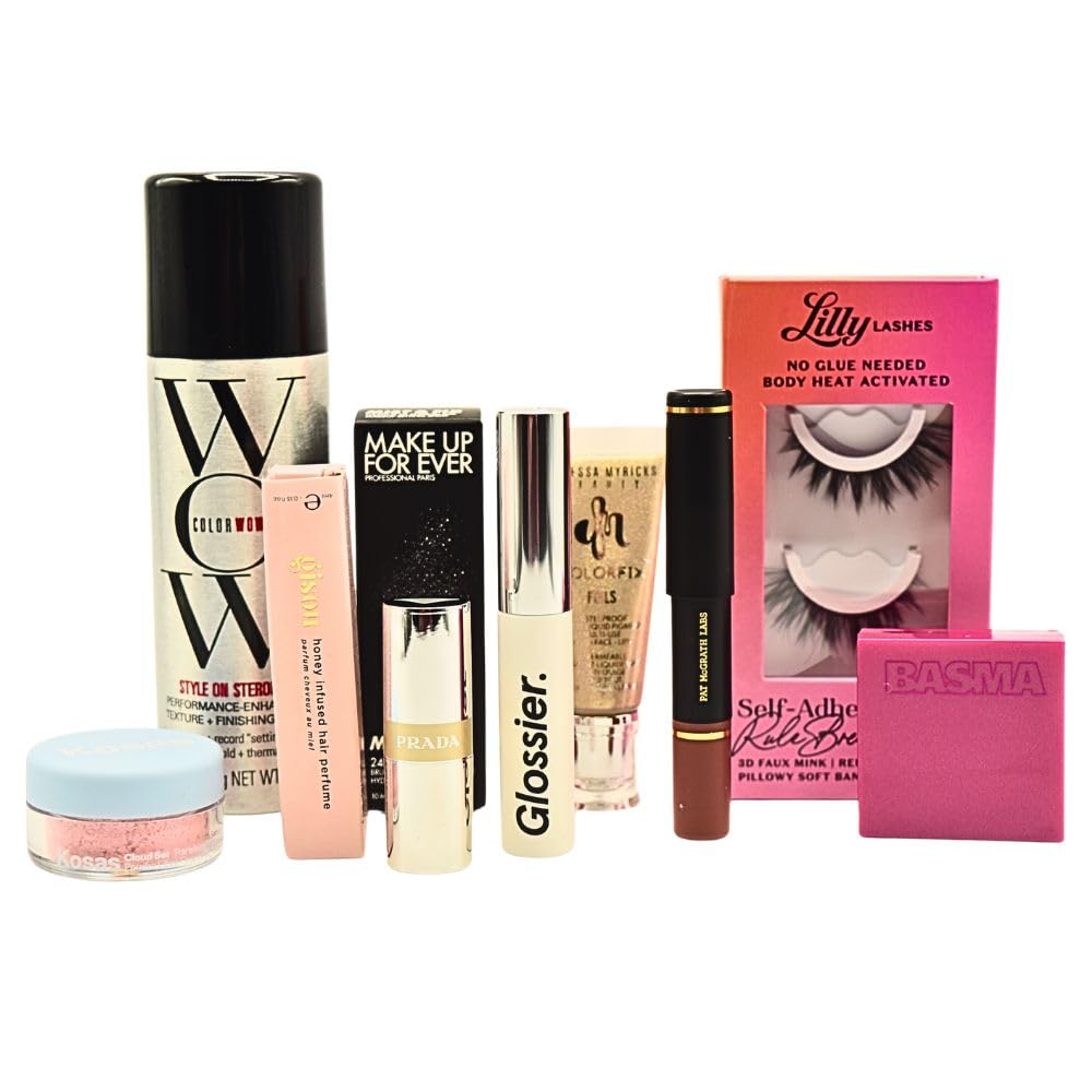 Sephora Glitz & Glam 10 Piece Holiday Gift Set: Makeup, Hair & Skincare Essentials with Red Lipstick, Blush, Powder & Lashes