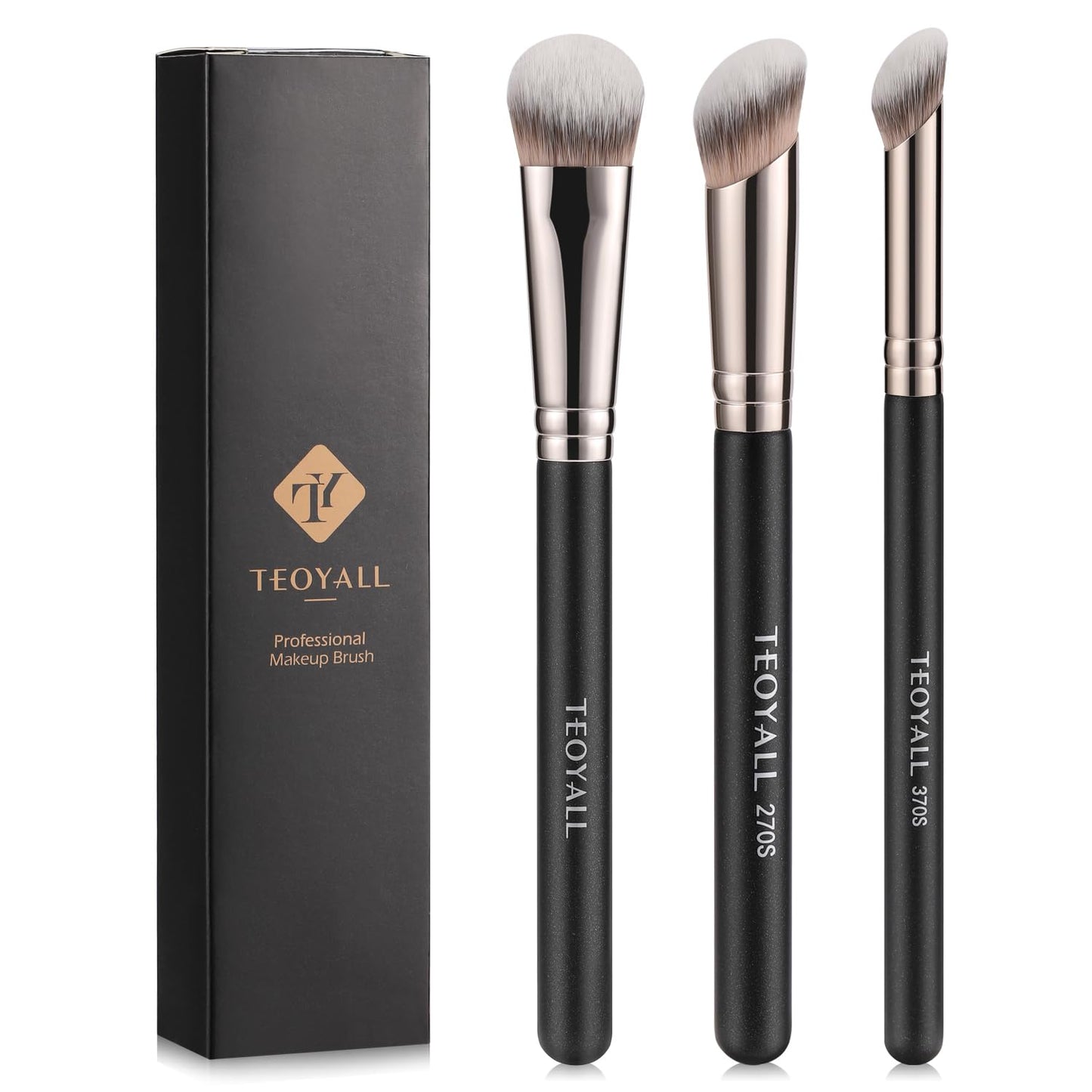 Foundation Contour Conceal Brush Set - 3PCS Angled Synthetic Kabuki Brushes for Blending & Buffing | Liquid, Cream, Powder