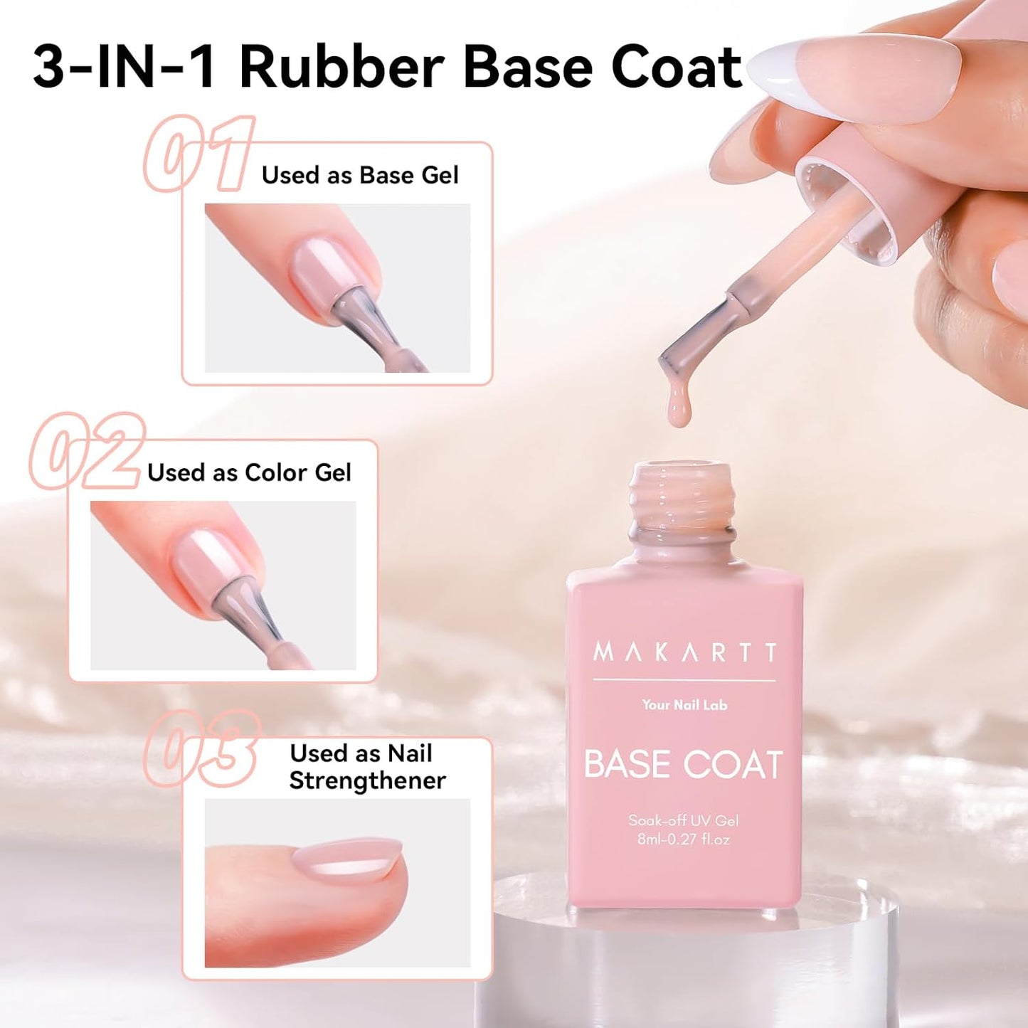 Natural Nude Rubber Base Gel Polish - Soak Off UV LED Foundation Gel for DIY Nail Art | 8ML Sun-Kissed Sands