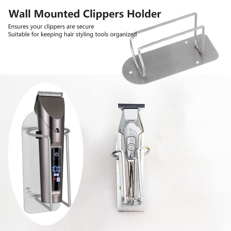 Hair Trimmer Storage Rack, Silver Ensure Secure Wall Mount Clipper Holder Stainless Steel Away From Mess with Toolkit for Hair Salon