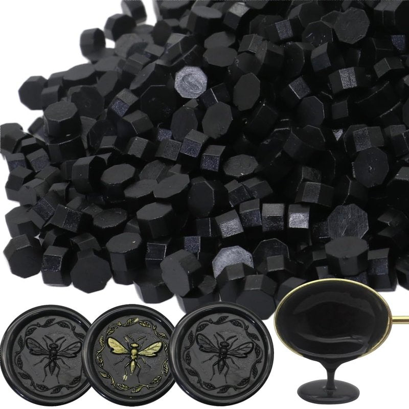 Atopbb 300 Pcs Wax Seal Beads, Sealing Wax Beads, Refilling Octagon Wax Sealing Beads for Wax Stamp Sealing, Perfect for Wedding Invitations, Christmas Cards, Envelopes, Letter Sealing (Black)