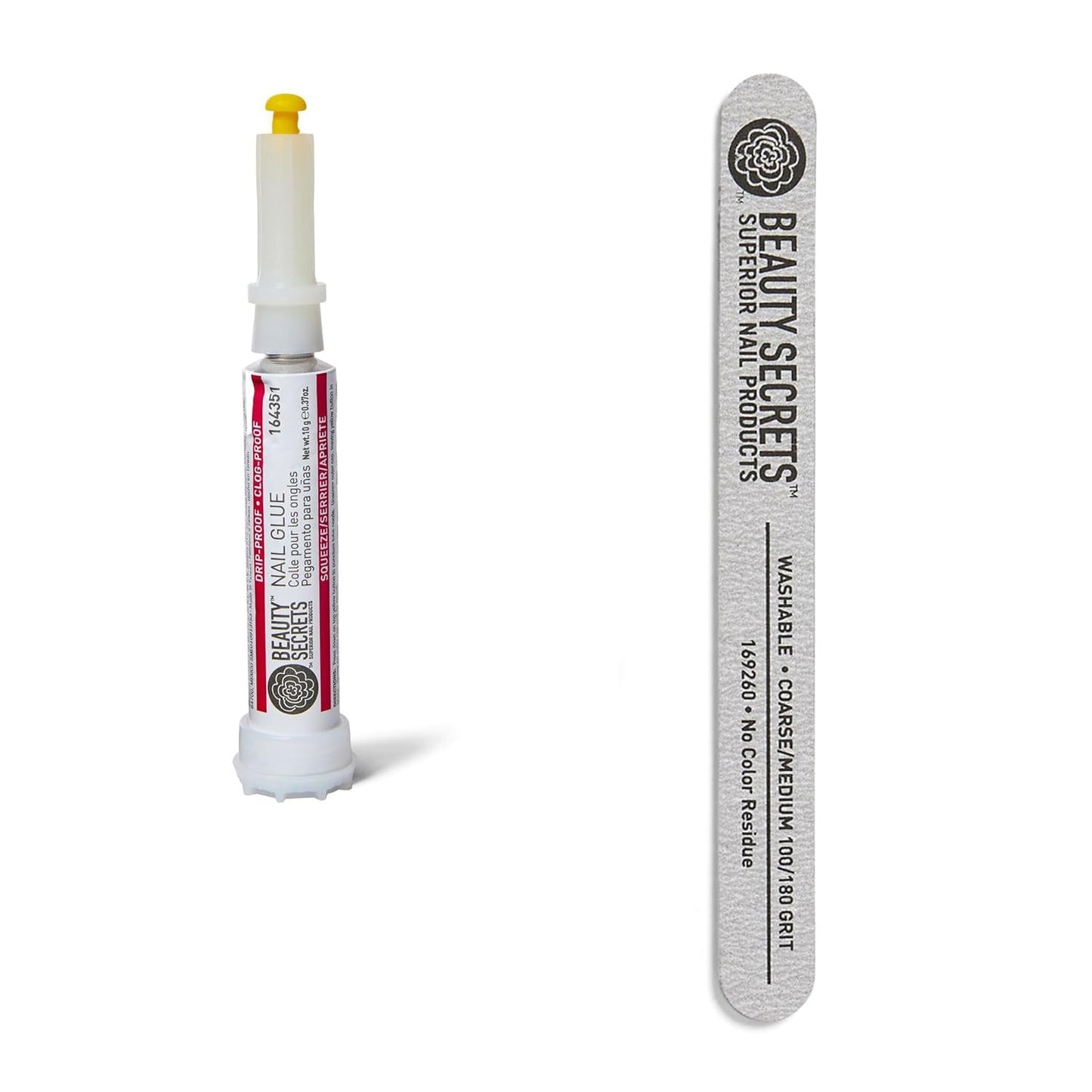 Nail Glue - Drip & Clog Proof Formula with Zebra Cushion Nail File | Medium Coarse 180/100 Grit
