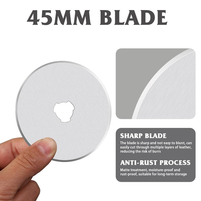 10Pcs 45mm Rotary Cutter Blades for Rotary Cutter, Rotary Cutter Replacement Blades Includes Plastic Blade Storage Case, Rotary Cutter Replacement for Quilting Fabric, Paper, Leather