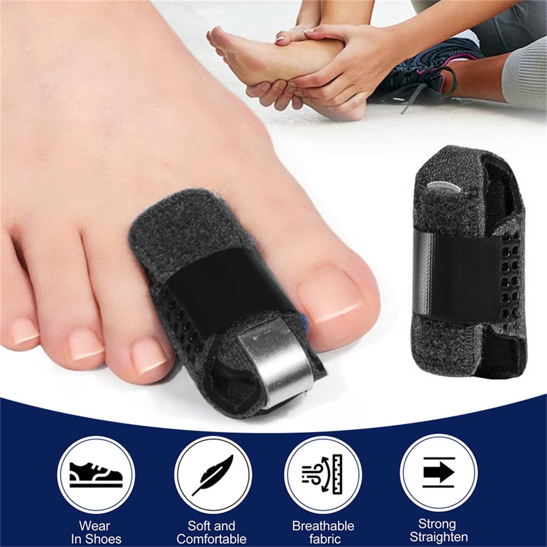 Toe Splints for Straightening Toes Straightener Adjustable Toe Corrector Brace for Men Women Toe Injuries Fractures Sprains 2Pcs