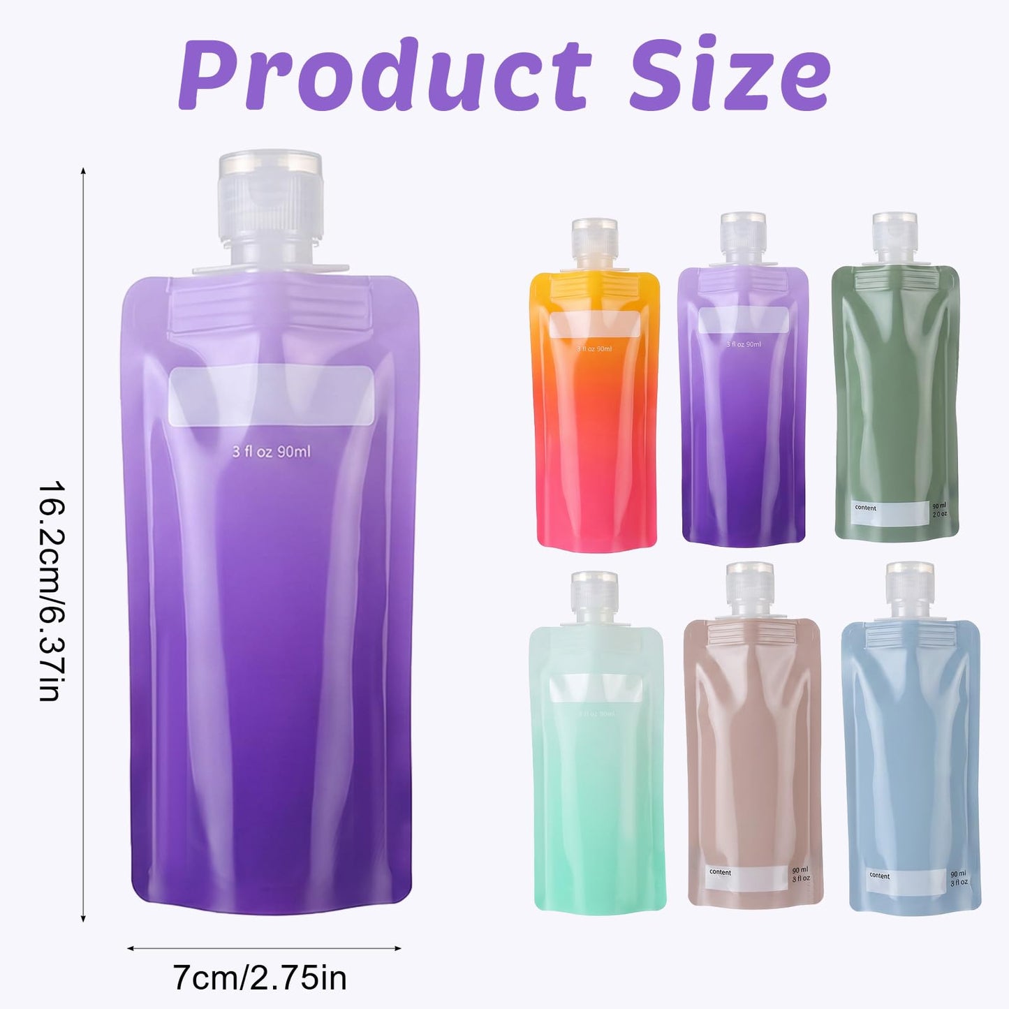 Quilax 6PCS Reusable Squeeze Pouches for Liquids, Travel Pouches for Toiletries, Travel Size Toiletries Cosmetic Containers for Shampoo