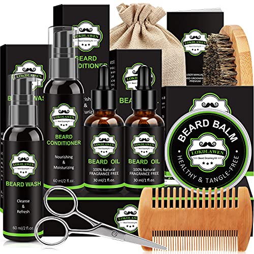Men's 10-in-1 Beard Grooming Kit with Oil, Balm, Scissors & Storage Bag