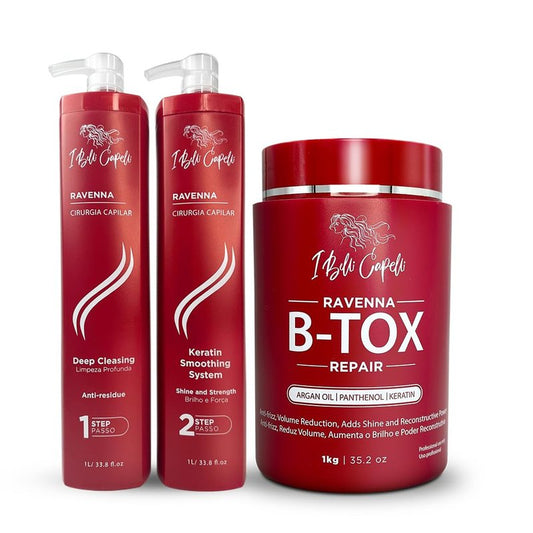 Professional Keratin Hair B-tox Treatment - Smoothing & Straightening System | 3x1L (105.8oz)
