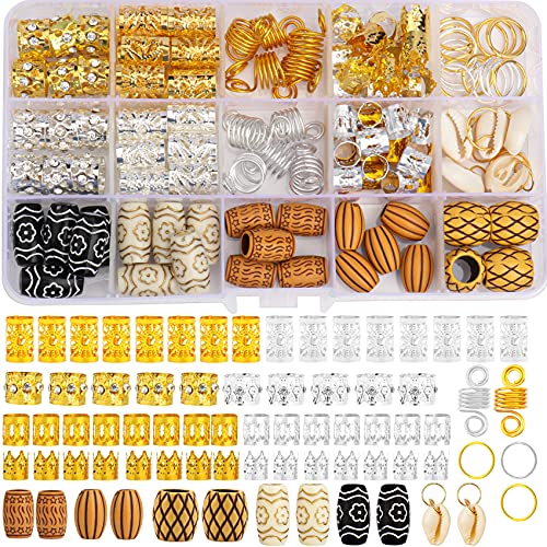 Jelyne 133 Pcs Hair Jewelry Set for Braids – Gold & Silver Locs Cuffs, Beads & Shell Charms
