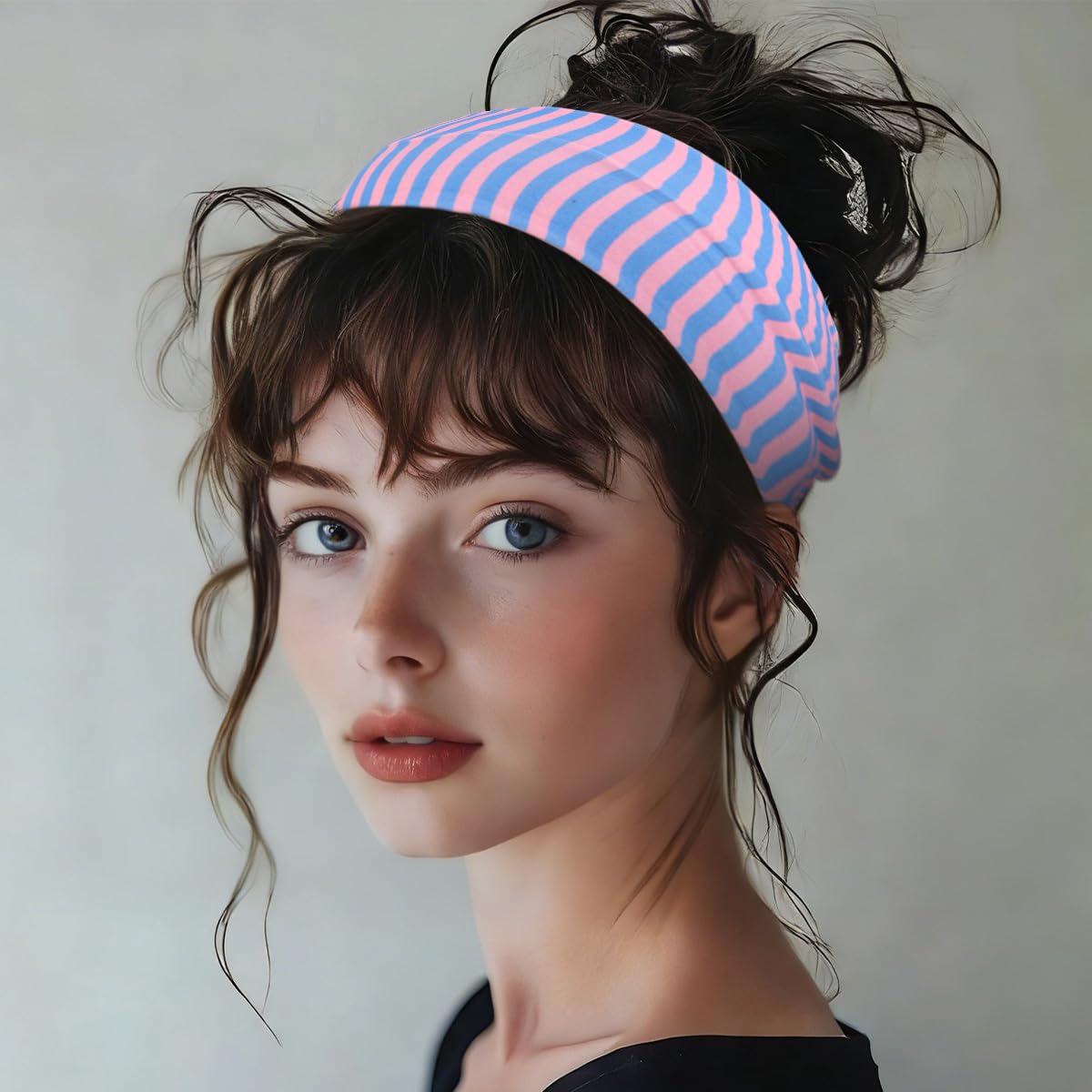 GAFATORY 6pcs Striped Headbands Stretchy Wide Headbands Non Slip Thick Hair Wraps Elastic Hair Bands Fabric Head bands for Yoga Workout Leisure