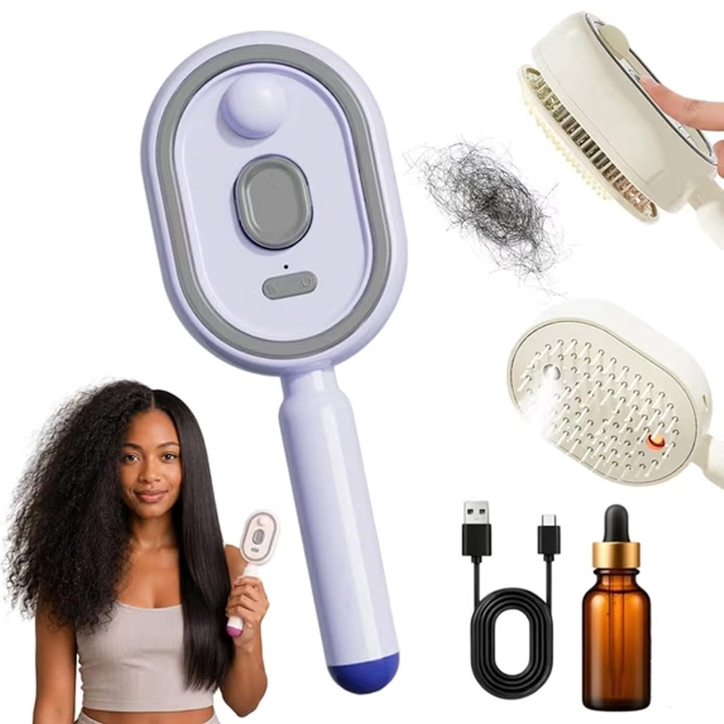 5 in 1 Air Cushion Hair Brush, Electric Spray Air Cushion Massage Comb, Rechargeable Mist Detangling Brush for Smooth, Anti-Static, Frizz-Reducing Hair Care (Purple)