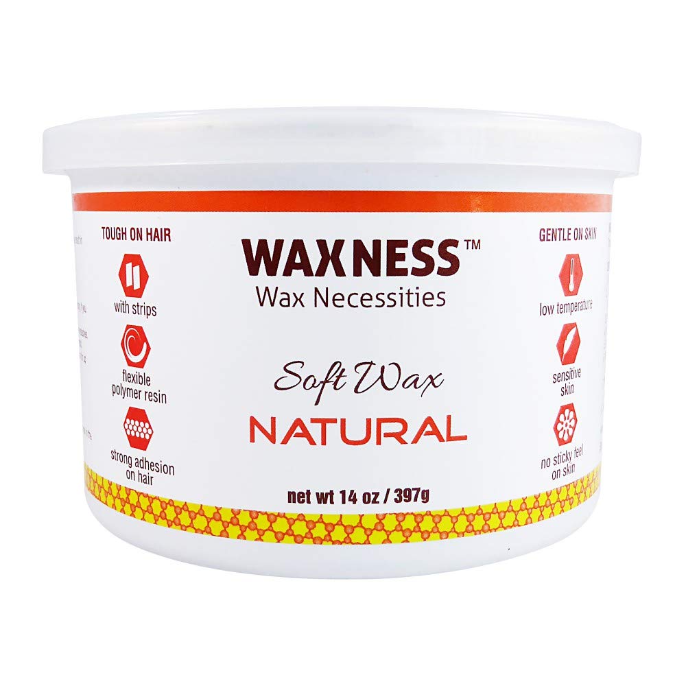 Waxness Natural Soft Wax Tin Amber Formula 14 oz (400 g) – Professional Strip Wax for Face & Body, Smooth Application – Made in Italy