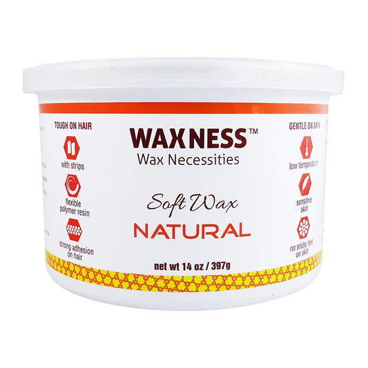 Waxness Natural Soft Wax Tin Amber Formula 14 oz (400 g) – Professional Strip Wax for Face & Body, Smooth Application – Made in Italy