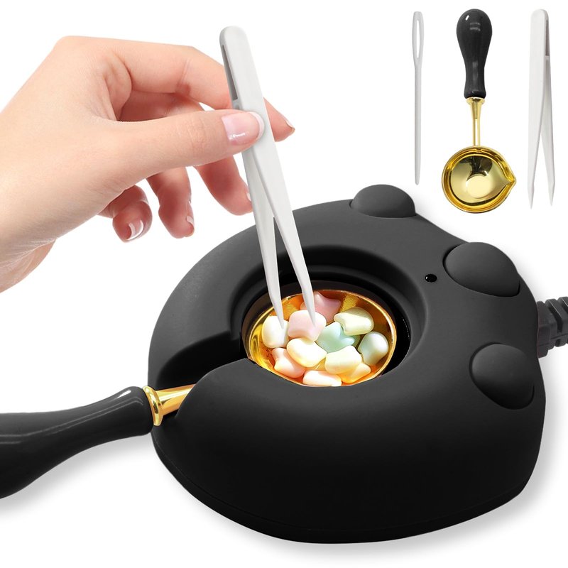 vibedor Electric Wax Warmer, Seal Melter Black Electric Wax Seal Kit with Spoon, Tweezer and Stir Stick for Melting Beads and DIY