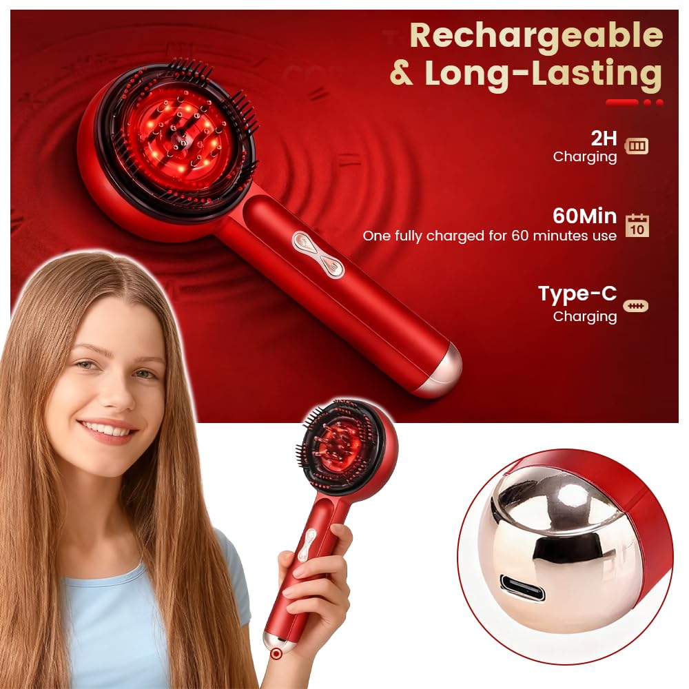 Dexmary 3-in-1 Scalp Massager for Hair Growth, Electric Hair Oil Applicator with EMS & Scalp Brush for Deep Cleansing, Rechargeable Head Massager for Scalp Care and Relaxation at Home